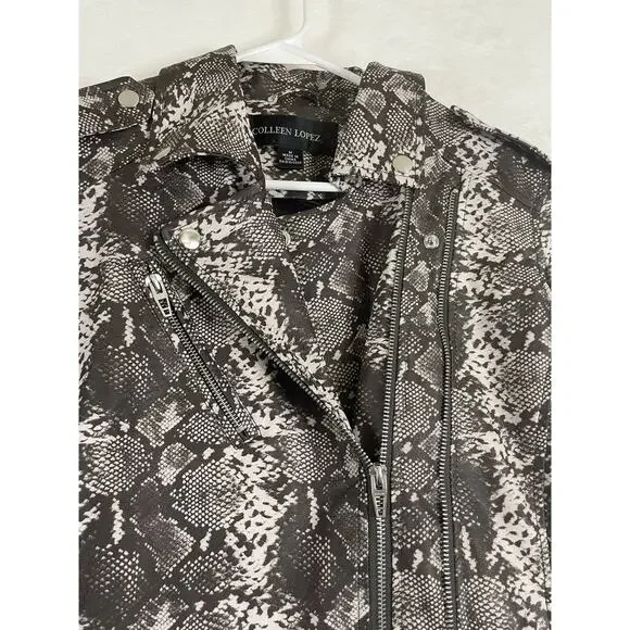 Colleen lopez Moto Jacket womens size medium Faux Leather Coat 0717 - Picture 4 of 9